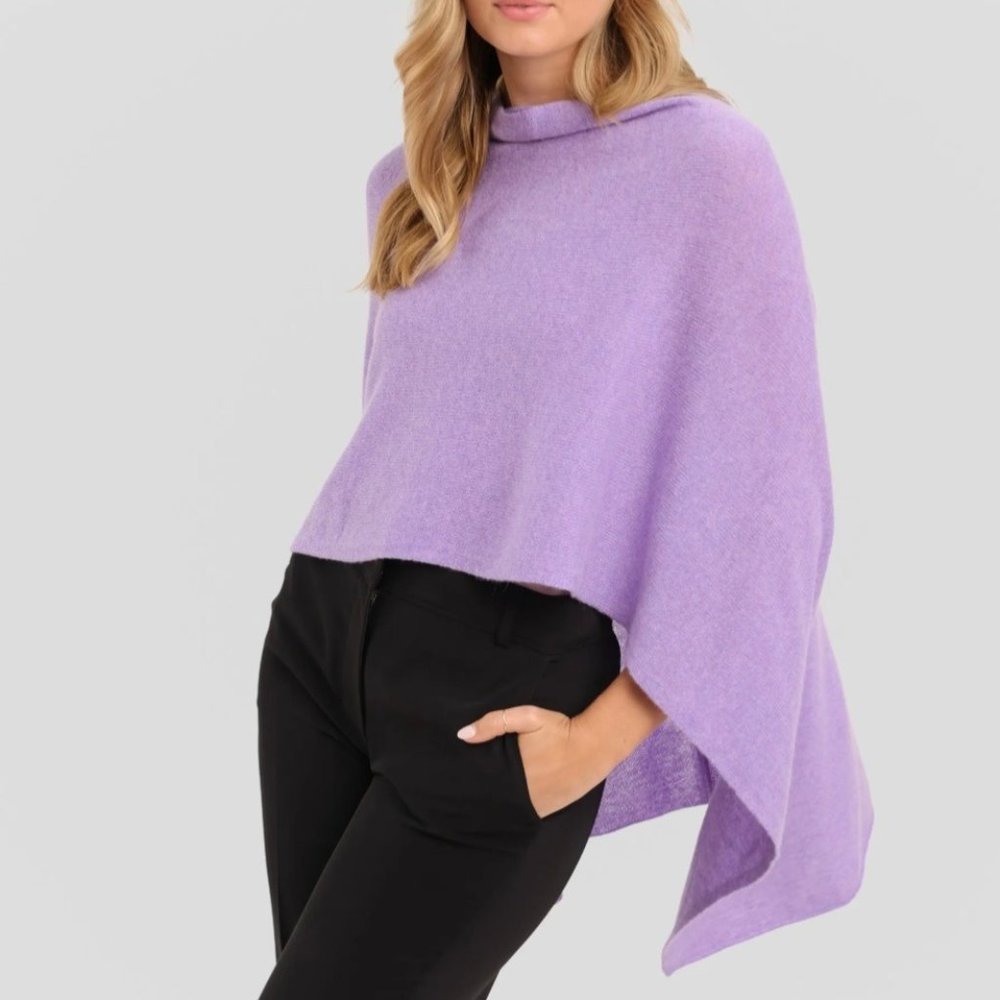 Claudia Nicole 100% Cashmere Dress Topper Lilac cape poncho shawl wrap Alashan